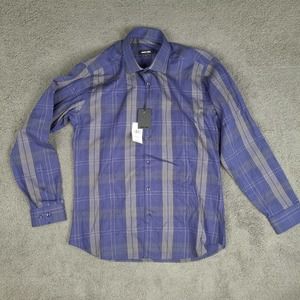 Jared Lang Shirt Men's Large‎ Blue Gray Button Down Plaid Long Sleeve With Tag
